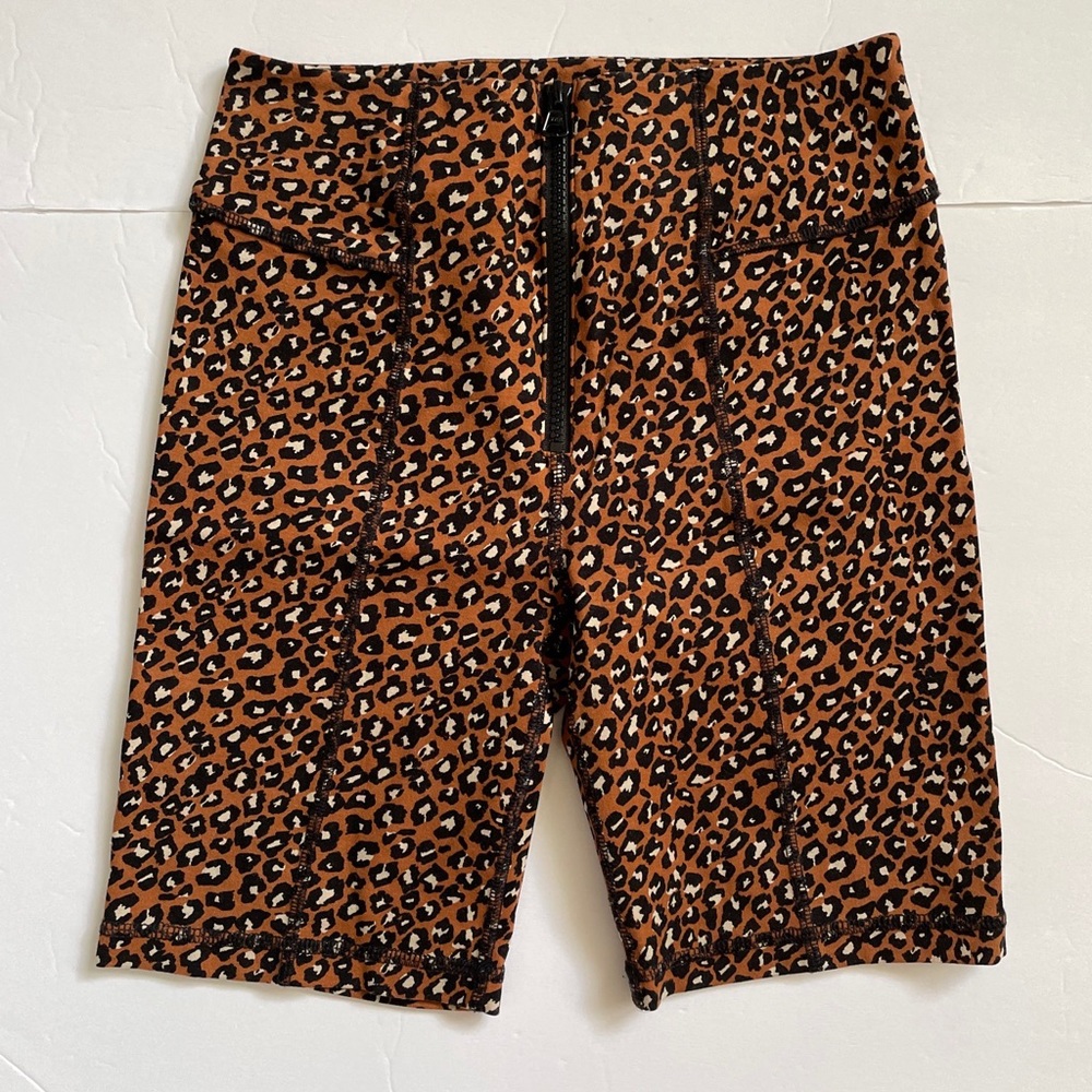 Free People Lucky Strike Bike Shorts Leopard Multi Women's Size XS Zip Front